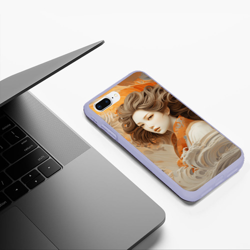 Чехол для iPhone 7Plus/8 Plus матовый с принтом Японская девушка и волны океана, фото #5