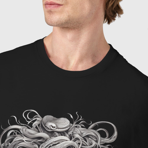 Мужская футболка хлопок с принтом Голова медузы горгоны тату эскизы, фото #4
