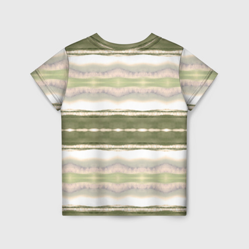 Детская футболка 3D с принтом Тай дай полосы в оливковых тонах, вид сзади #1