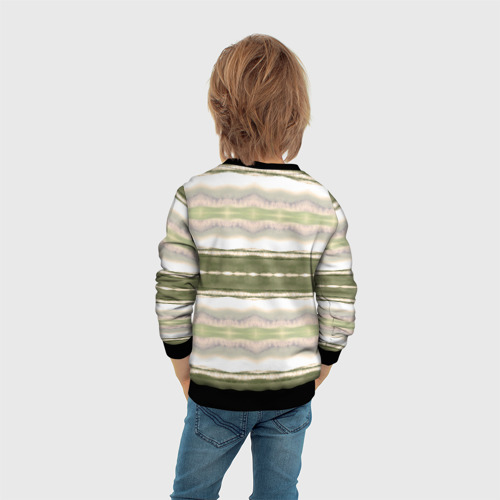 Детский свитшот 3D с принтом Тай дай полосы в оливковых тонах, вид сзади #2