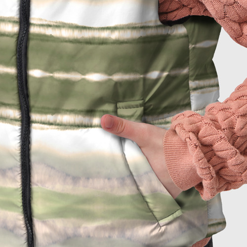 Детский жилет утепленный 3D с принтом Тай дай полосы в оливковых тонах, фото #4