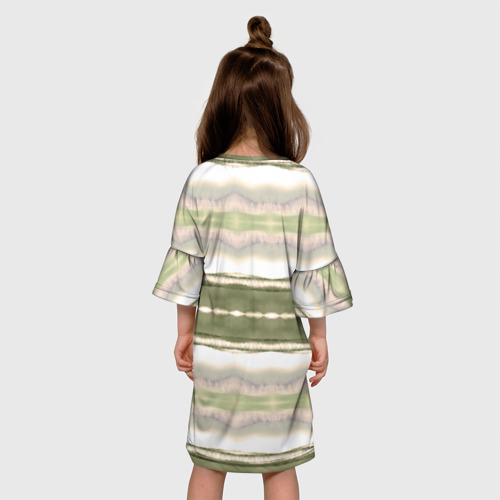 Детское платье 3D с принтом Тай дай полосы в оливковых тонах, вид сзади #2