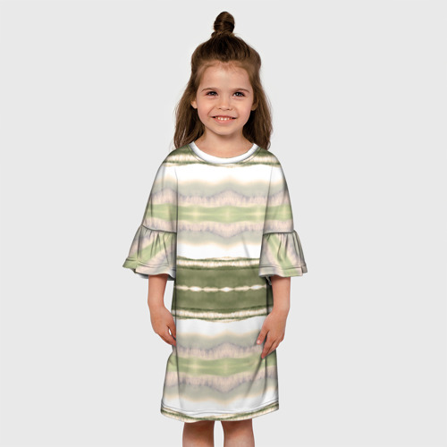 Детское платье 3D с принтом Тай дай полосы в оливковых тонах, вид сбоку #3