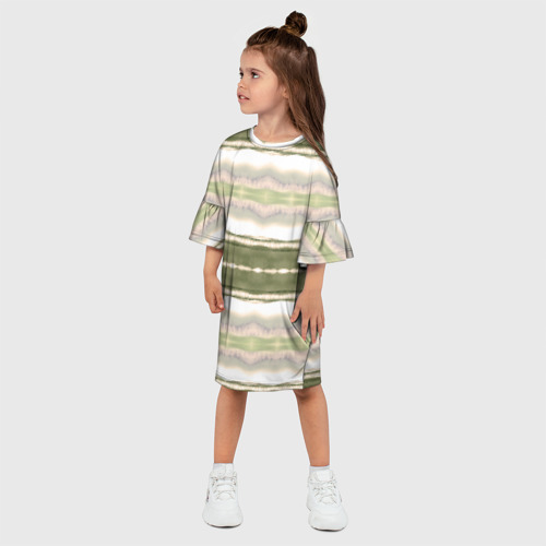 Детское платье 3D с принтом Тай дай полосы в оливковых тонах, фото на моделе #1
