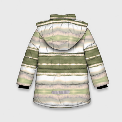 Зимняя куртка для девочек 3D с принтом Тай дай полосы в оливковых тонах, вид сзади #1