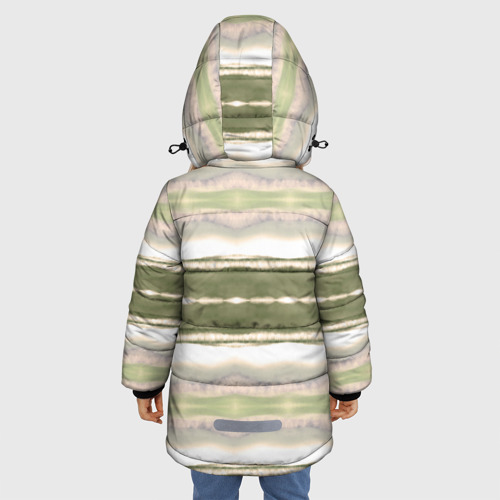 Зимняя куртка для девочек 3D с принтом Тай дай полосы в оливковых тонах, вид сзади #2