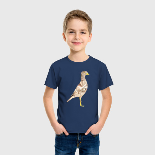 Детская футболка хлопок Авдотка птица в стиле Low Poly , цвет темно-синий - фото 3