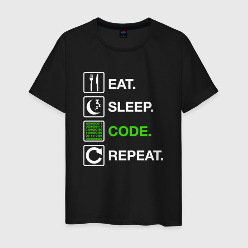 Мужская футболка хлопок Eat Sleep Code Repeat, цвет черный