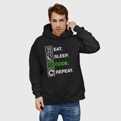 Мужское худи Oversize хлопок Eat Sleep Code Repeat - фото 2