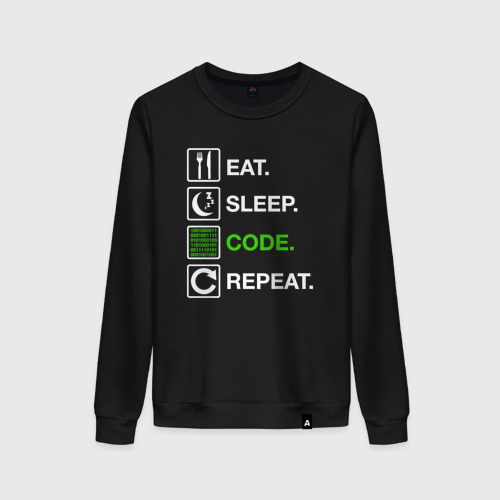 Женский свитшот хлопок Eat Sleep Code Repeat, цвет черный