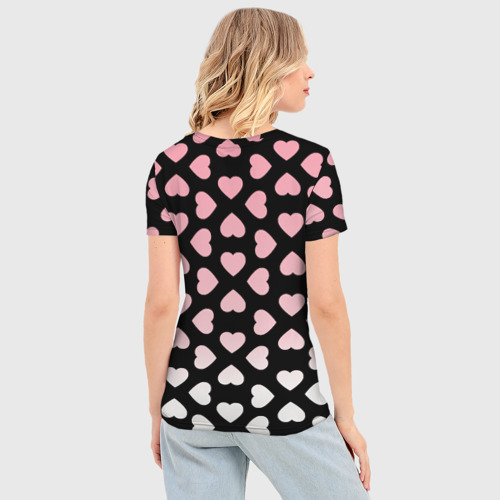 Женская футболка 3D Slim Розовые сердечки на чёрном, цвет 3D печать - фото 4