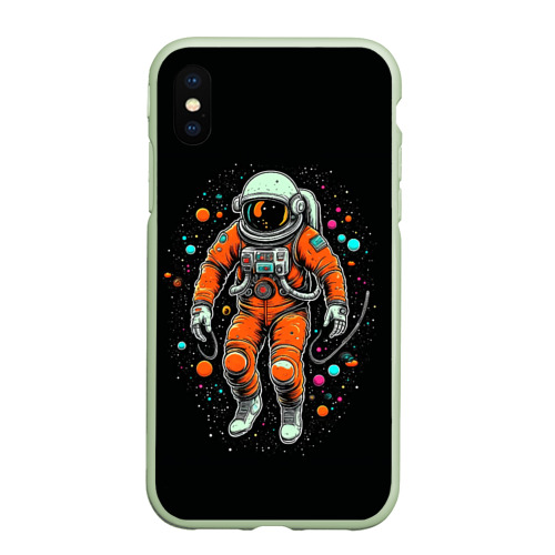 Чехол для iPhone XS Max матовый Космонавт в оранжевом скафандре, цвет салатовый