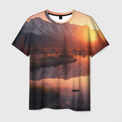 Закат на горном озере – Мужская футболка 3D с принтом купить со скидкой в -26%