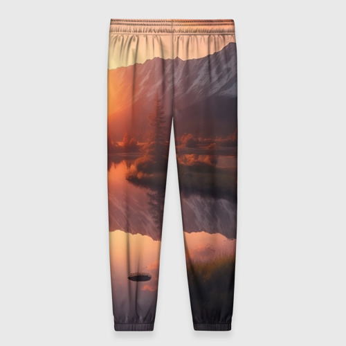 Женские брюки 3D с принтом Закат на горном озере, вид сзади #1