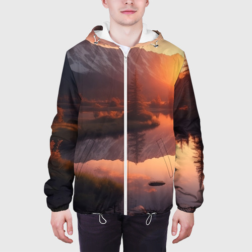 Мужская куртка 3D Закат на горном озере, цвет 3D печать - фото 4