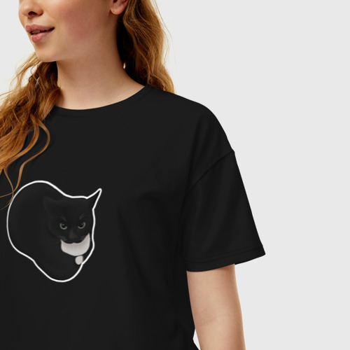 Женская футболка хлопок Oversize с принтом Maxwell cat на черном фоне, фото на моделе #1