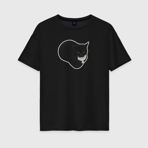 Женская футболка хлопок Oversize с принтом Maxwell cat на черном фоне, вид спереди #2