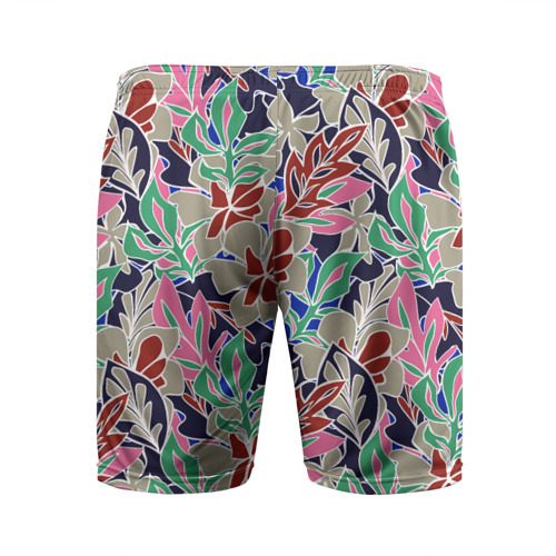 Мужские шорты спортивные с принтом Летний принт с листьями, вид сзади #1
