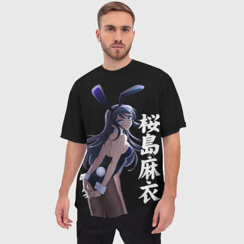 Мужская футболка oversize 3D Маи Сакурадзима - иероглифы, цвет 3D печать - фото 3