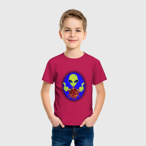 Детская футболка хлопок Вирус с другой планеты, цвет маджента - фото 3