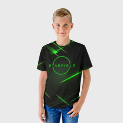 Детская футболка 3D Старфилд неоновый зеленый логотип - фото 2