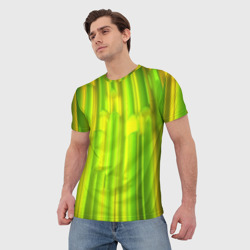 Мужская футболка 3D Зеленые неоновые полосы - фото 2