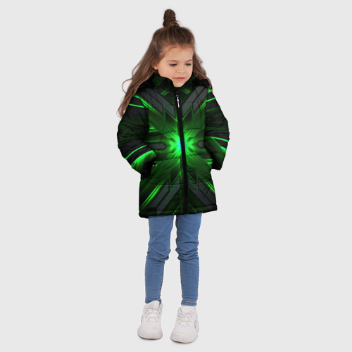Зимняя куртка для девочек 3D с принтом Зеленый свет в абстракции, вид сбоку #3