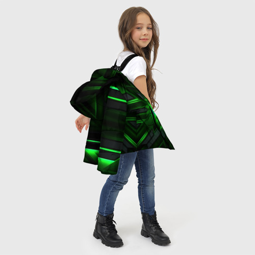 Зимняя куртка для девочек 3D с принтом Зеленый свет в абстракции, фото #4