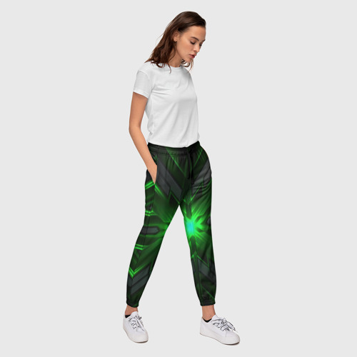 Женские брюки 3D Зеленый свет в абстракции, цвет 3D печать - фото 5