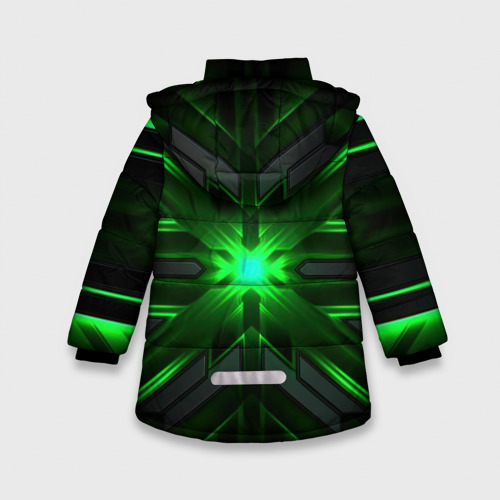 Зимняя куртка для девочек 3D с принтом Зеленый свет в абстракции, вид сзади #1