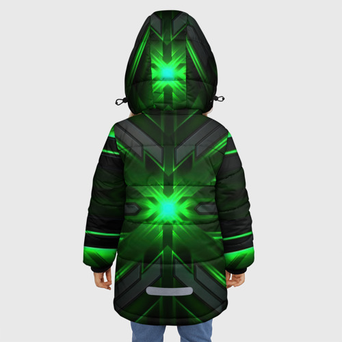 Зимняя куртка для девочек 3D с принтом Зеленый свет в абстракции, вид сзади #2