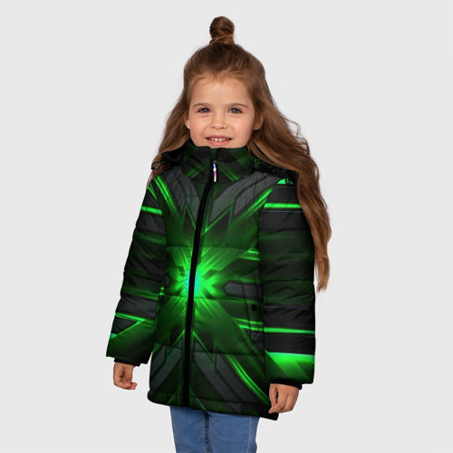 Зимняя куртка для девочек 3D с принтом Зеленый свет в абстракции, фото на моделе #1