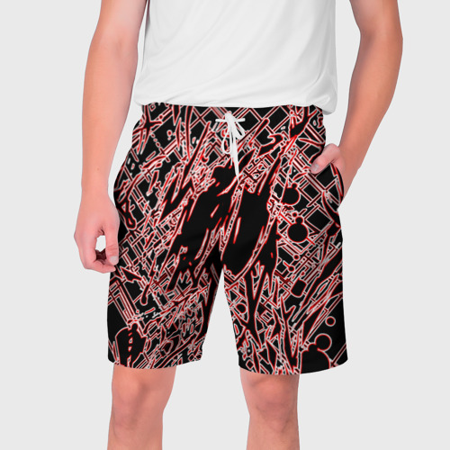 Мужские шорты 3D с принтом Кибернетическая клякса красная, вид спереди #2
