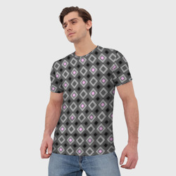 Мужская футболка 3D Серо - розовый геометрический узор - фото 2