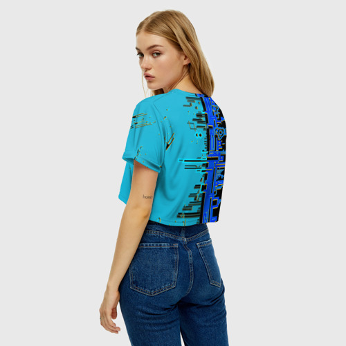 Женская футболка Crop-top 3D Кибер-глитч синий, цвет 3D печать - фото 5