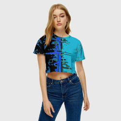 Женская футболка Crop-top 3D Кибер-глитч синий - фото 2