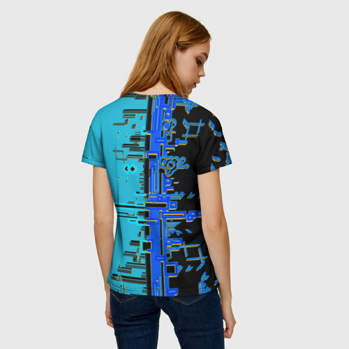 Женская футболка 3D Кибер-глитч синий, цвет 3D печать - фото 4