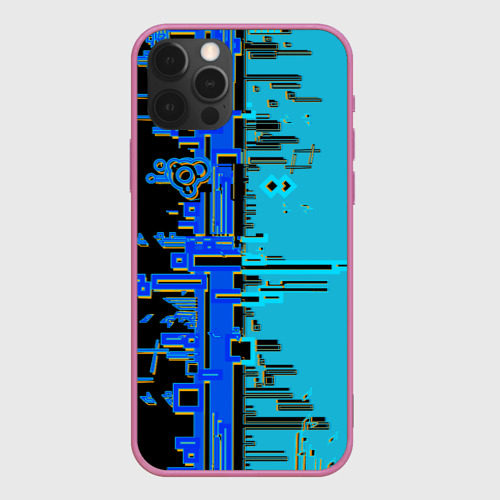 Чехол для iPhone 12 Pro с принтом Кибер-глитч синий, вид спереди #2