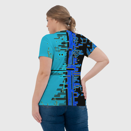 Женская футболка 3D Кибер-глитч синий, цвет 3D печать - фото 7