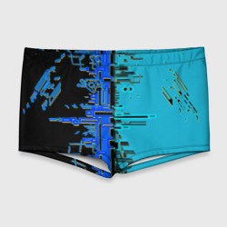 Мужские купальные плавки 3D Кибер-глитч синий