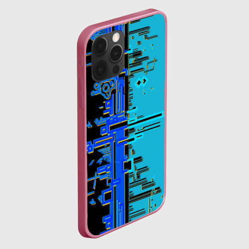 Чехол для iPhone 12 Pro с принтом Кибер-глитч синий, вид сбоку #3