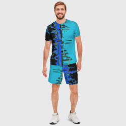 Мужской костюм с шортами 3D Кибер-глитч синий - фото 2