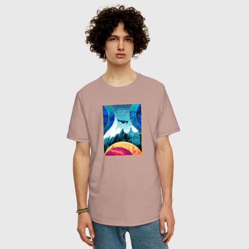 Мужская футболка хлопок Oversize с принтом Starfield space, фото на моделе #1