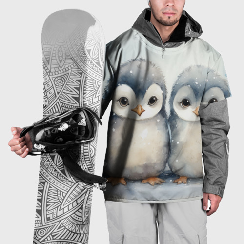 Накидка на куртку 3D Милые пингвины акварель, цвет 3D печать