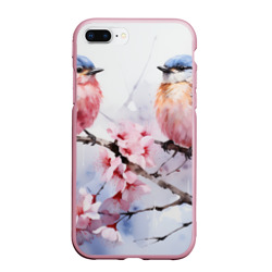 Чехол для iPhone 7Plus/8 Plus матовый Птицы в ветвях сакуры акварель