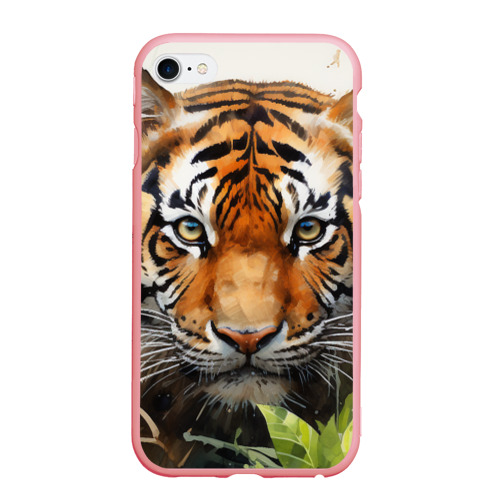 Чехол для iPhone 6/6S матовый с принтом Тигр портрет акварель, вид спереди #2