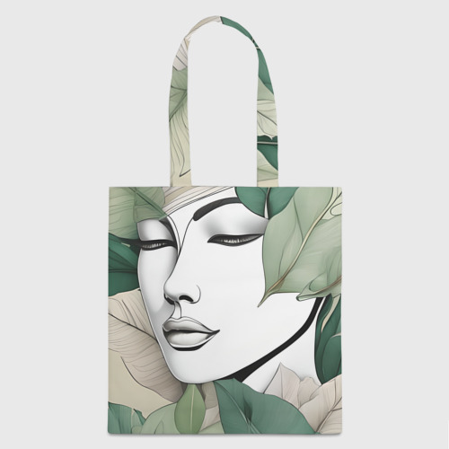 Шоппер 3D с принтом Женский портрет в листьях - нейросеть, вид спереди #2