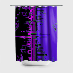 Штора 3D для ванной Кибер-глитч фиолетовый