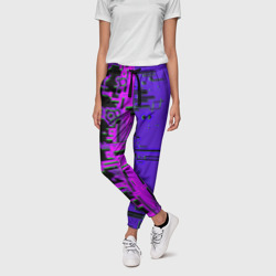 Женские брюки 3D Кибер-глитч фиолетовый - фото 2