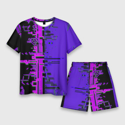 Мужской костюм с шортами 3D Кибер-глитч фиолетовый
